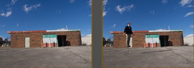 These are the two images we will be combining to create a levitation image We need to capture the scene without our subject or the stand and then add them to the photo