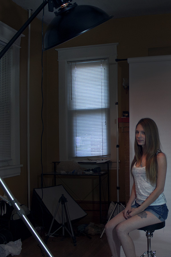 The beauty dish is boomed over or up to the subject.